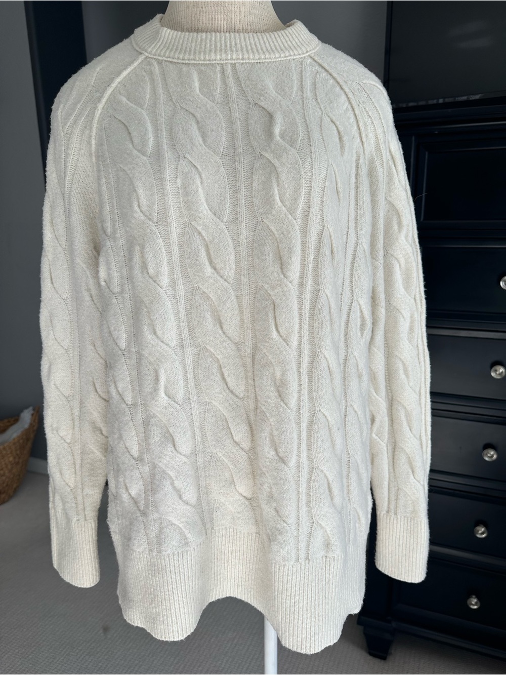 aerie Cream Cable-Knit Crewneck Sweater, size small - Picture 4 of 14